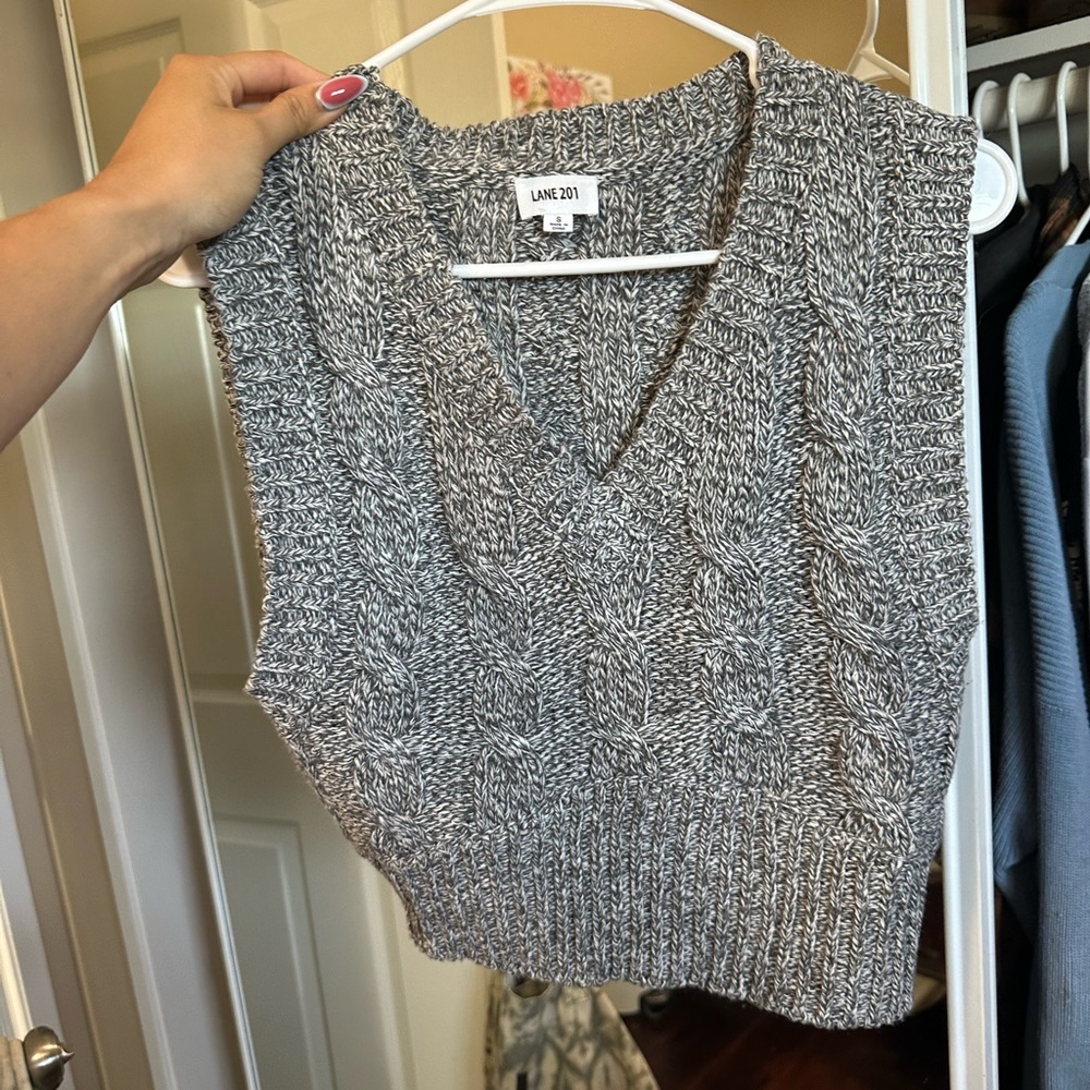 Gray Cable Knit Sweater Vest